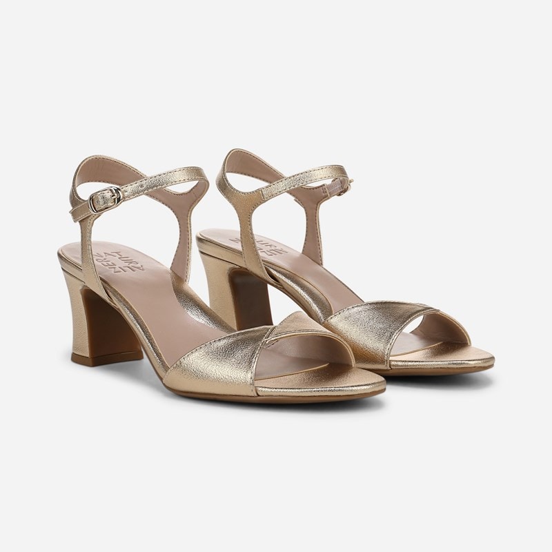Naturalizer Nyla Dress Sandals, Champagne Faux Leather, 7.5W Strappy Style, Open Toe, Ankle Strap