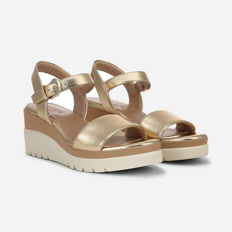 Soul Graciela Wedge Sandals, Dark Gold Faux Leather, 8.5W Open Toe