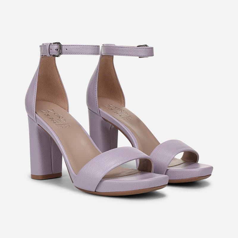 Naturalizer Joy Dress Sandals, Purple Lilac Leather, 9.0W Strappy Style, Open Toe, Block Heels