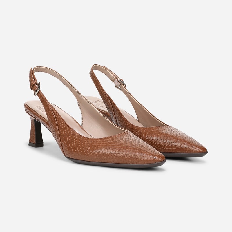 Naturalizer Tansy Slingback Dress Shoe Shoes, Walnut Brown Snake Print Microfiber, 7.5W Strap, Non-Slip Outsole