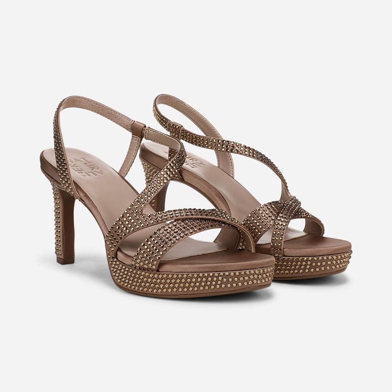 Naturalizer Abby Dress Sandals, Café Beige Satin, 7.5M Strappy Style, Open Toe, Slingback Strap