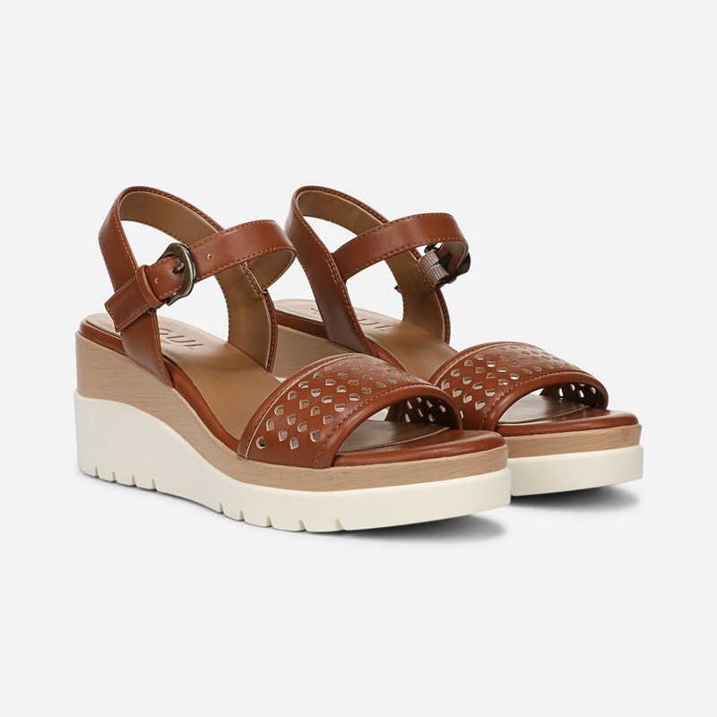 Soul Graciela Wedge Sandals, Walnut Brown Faux Leather Perf, 11.0M Open Toe