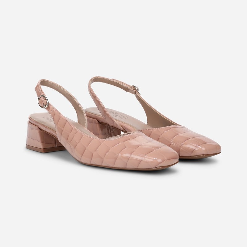 Naturalizer Jayla Slingback Pump Shoes, Pink Croco Print Faux Leather, 7.5M Block Heels, Strap