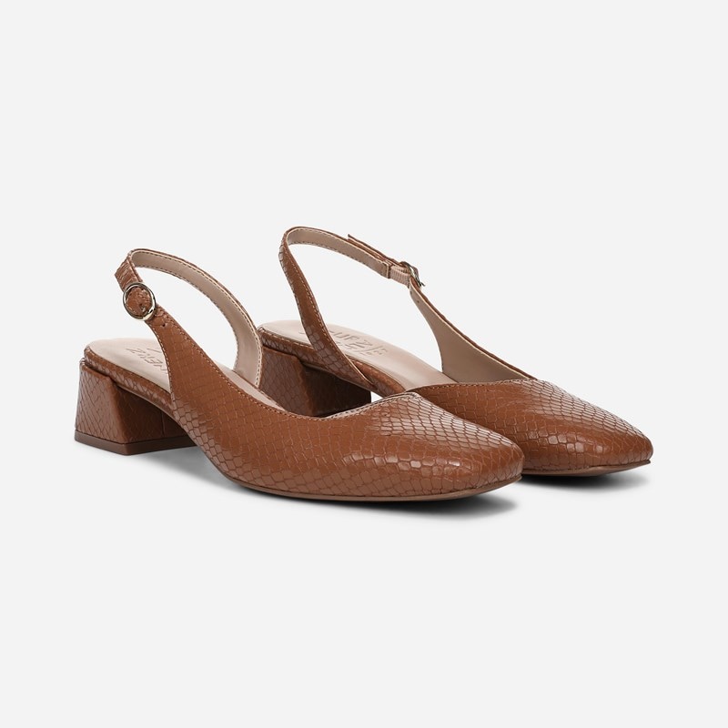 Naturalizer Jayla Slingback Pump Shoes, Brown Snake Print Faux Leather, 9.0M Block Heels, Strap