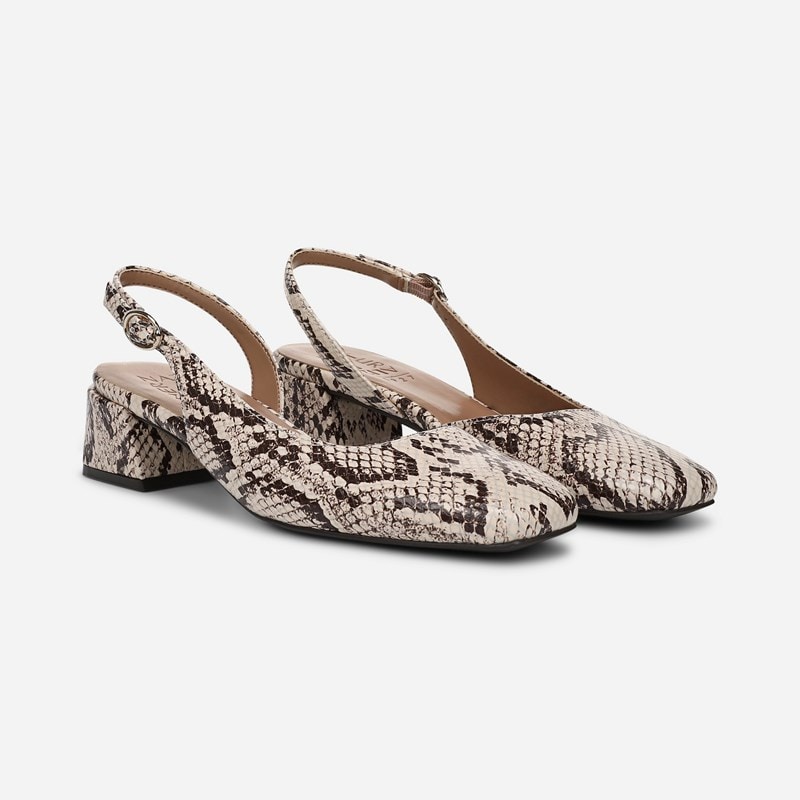 Naturalizer Jayla Slingback Pump Shoes, Beige Snake Print Faux Leather, 9.0 2W Block Heels, Strap