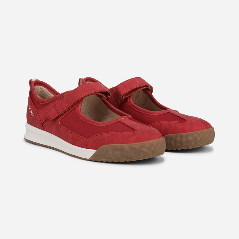 Naturalizer Greta Ballet Sneaker Mary Jane Style Shoes, Red Faux Leather Fabric, 6.0M Slip-On, Round Toe