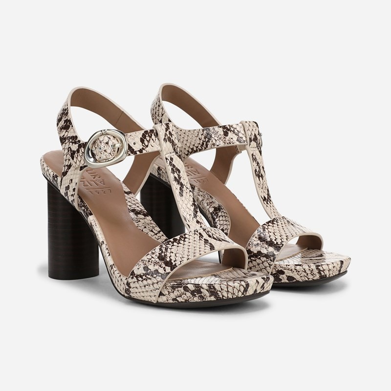Naturalizer Jordis Dress Sandals, Beige Snake Print Faux Leather, 9.5W 3-Inch Heels, Strappy Style, Open Toe