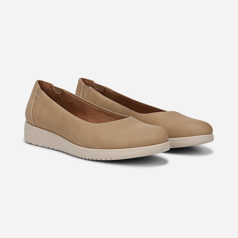 Soul Idea Ballet Flat Wedges, Tan Perforated Faux Leather, 6.5M Slip-On Fit, Round Toe