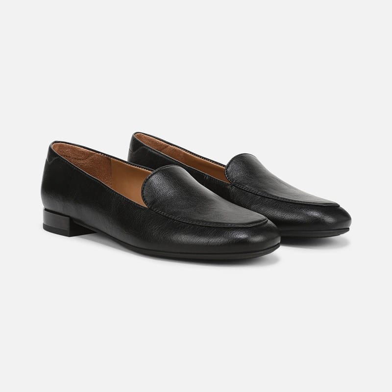 Naturalizer Dahlia Loafer Shoes, Black Faux Leather Fabric, 5.5M Slip-On Fit, Round Toe