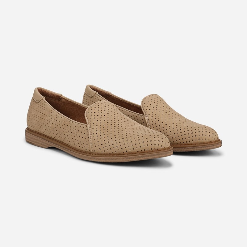 Soul Yippee Slip On Shoe Shoes, Tan Perforated Faux Leather Fabric, 8.5M Loafer Style, Almond Toe