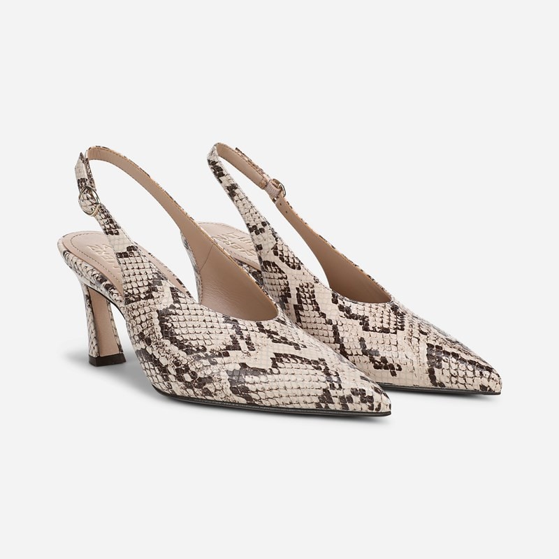 27 EDIT Elaine Slingback Dress Shoe Shoes, Beige Snake Print Leather, 6.5M Strap, Rubber Outsole