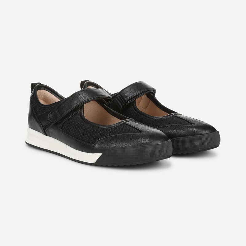 Naturalizer Greta Ballet Sneaker Mary Jane Style Shoes, Black Mesh Faux Leather Fabric, 8.0M Slip-On, Round Toe