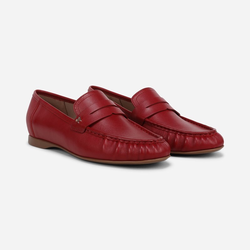 Naturalizer Bloom Loafer Shoes, Hearts Flame Red Leather Suede, 7.5W Slip-On, Round Toe, Block Heels