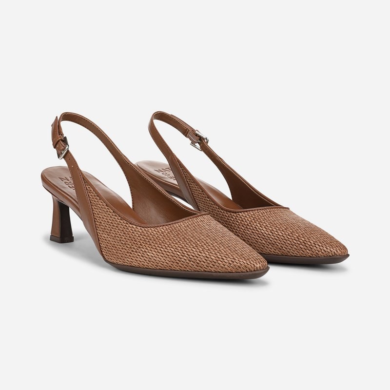 Naturalizer Tansy Slingback Dress Shoe Shoes, Walnut Brown Faux Raffia Microfiber, 12.0M Strap, Non-Slip Outsole
