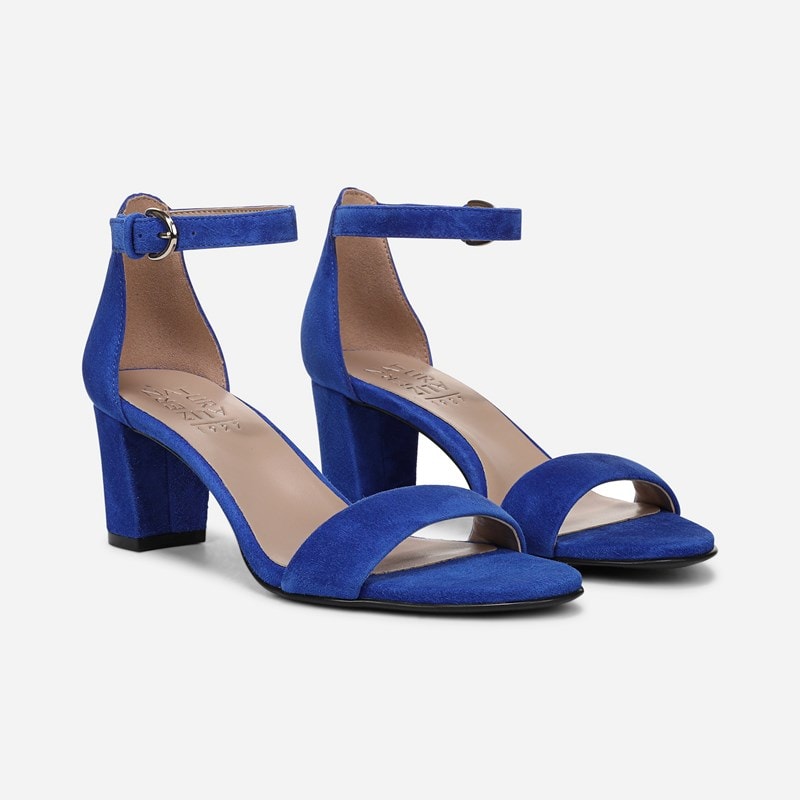 Naturalizer Vera Dress Sandals, Photon Blue Suede Leather, 6.5W Almond Toe, Block Heels, Ankle Strap