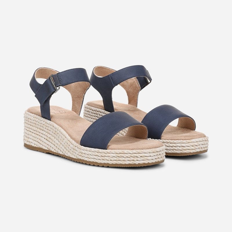 Naturalizer Goldie Wedge Sandals, Dark Blue Faux Leather Fabric, 5.5M Open Toe