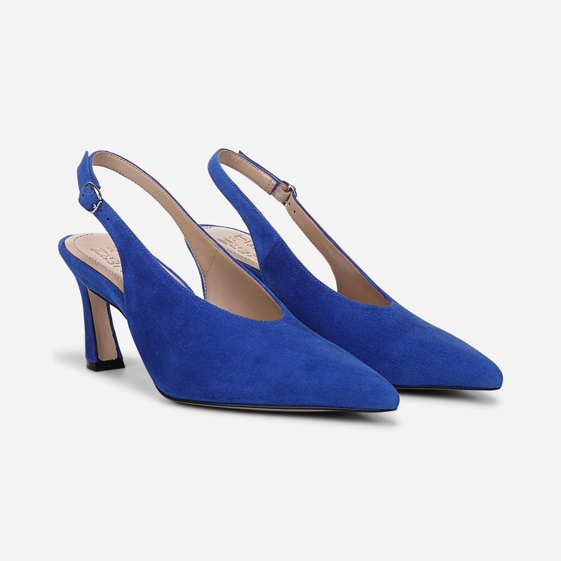 27 EDIT Elaine Slingback Dress Shoe Shoes, Photon Blue Suede Leather, 7.5M Strap, Rubber Outsole