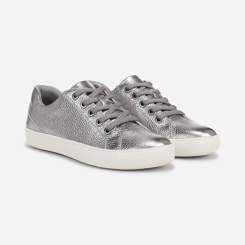 Naturalizer Morrison Sneaker Shoes, Pewter Metallic Leather, 5.5M Lace-Up Style, Round Toe