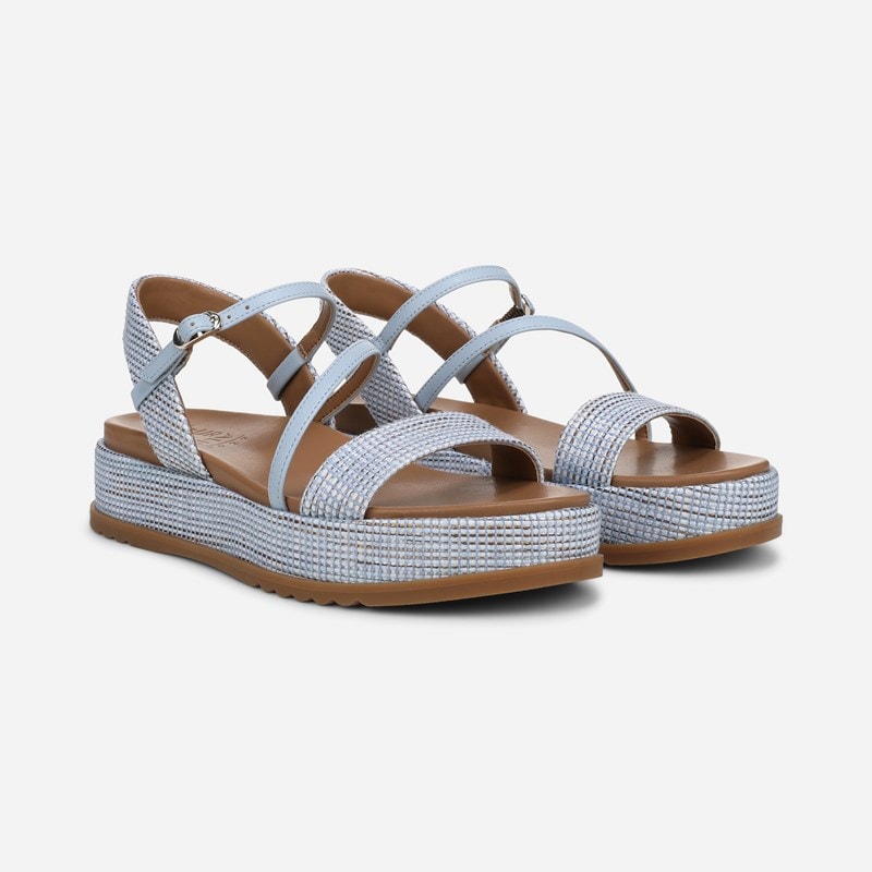 Naturalizer Zayda Platform Sandal Wedge Sandals, Ice Blue Raffia, 10.0W Strappy Style, Open Toe