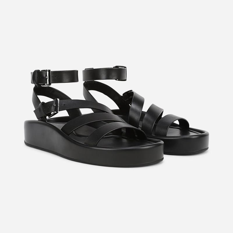 Naturalizer So-Sweet Strappy Sandals, Black Leather, 12.0W Open Toe, Platform Heel, Ankle Strap