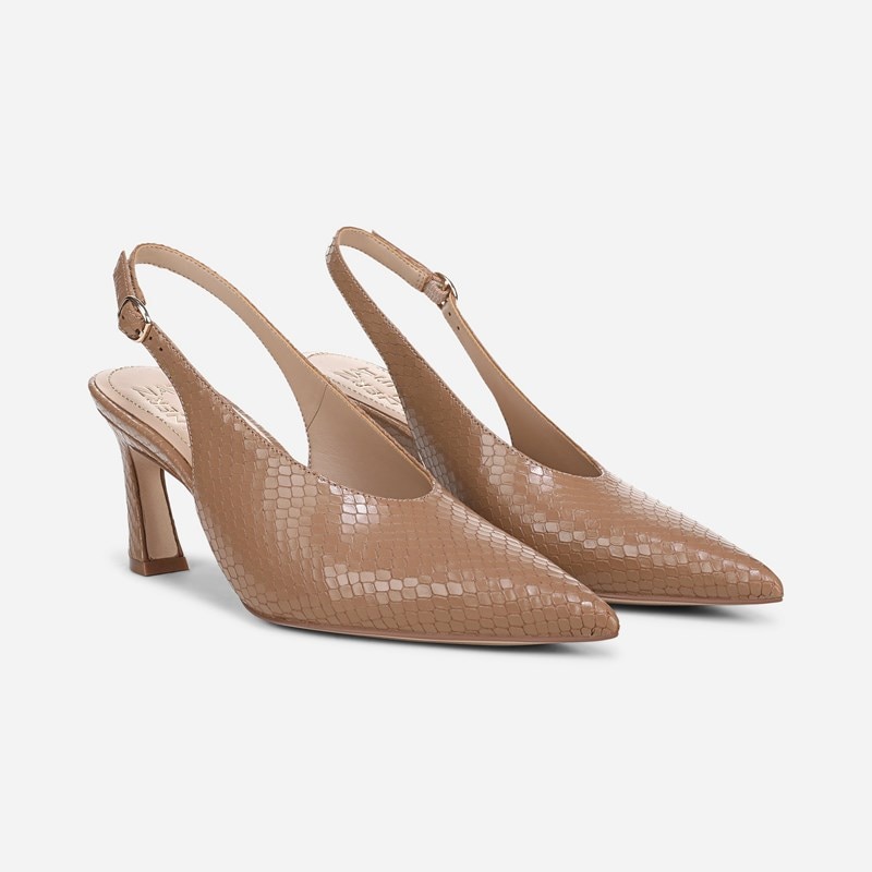 27 EDIT Elaine Slingback Dress Shoe Shoes, Café Beige Snake Print Leather, 6.5M Strap, Rubber Outsole