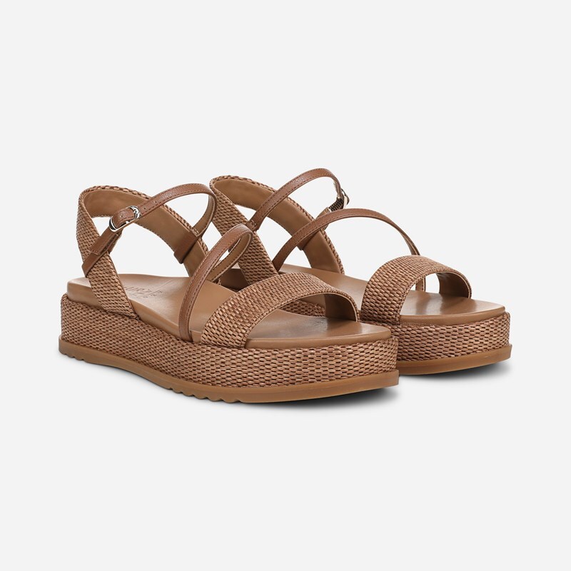 Naturalizer Zayda Platform Sandal Wedge Sandals, Walnut Brown Faux Raffia, 10.0M Strappy Style, Open Toe