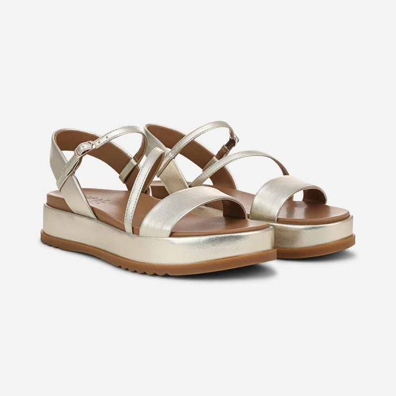 Naturalizer Zayda Platform Sandal Wedge Sandals, Champagne Faux Leather, 7.5W Strappy Style, Open Toe