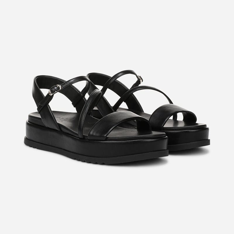 Naturalizer Zayda Platform Sandal Wedge Sandals, Black Faux Leather, 7.5M Strappy Style, Open Toe