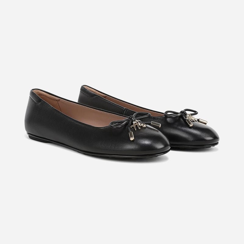 Naturalizer Ashlyn Ballet Flat Shoes, Black Leather, 9.5M Slip-On Fit, Round Toe