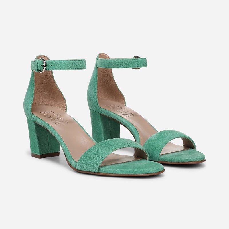 Naturalizer Vera Dress Sandals, Emerald Green Suede Leather, 8.5W Almond Toe, Block Heels, Ankle Strap