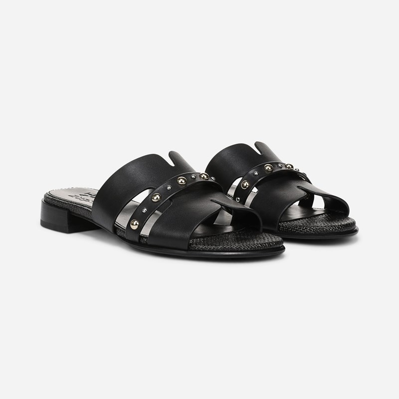 Naturalizer Niche Slide Sandals, Black Leather, 11.0M Slip-On, Open Toe, Block Heels