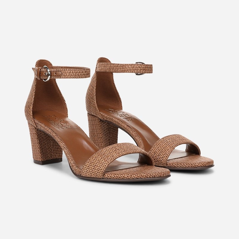 Naturalizer Vera Dress Sandals, Walnut Brown Faux Raffia Leather, 6.5M Almond Toe, Block Heels, Ankle Strap