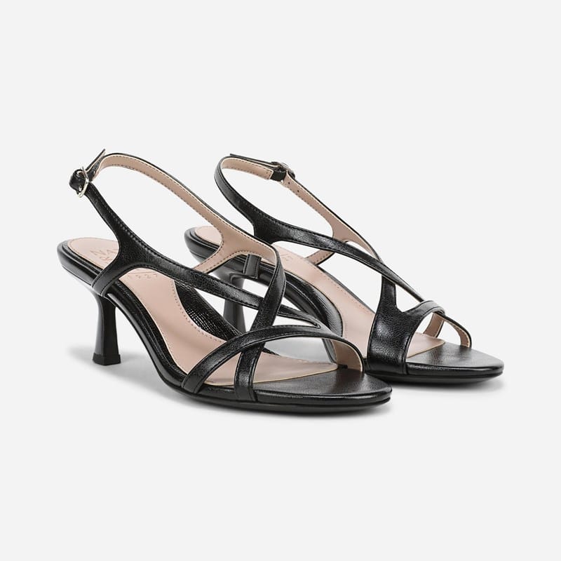 Naturalizer Truly Slingback Sandals, Black Faux Leather, 6.5W Strappy Style, Open Toe
