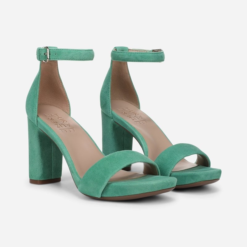 Naturalizer Joy Dress Sandals, Emerald Green Suede Leather, 9.5W Platform Pumps, Block Heels