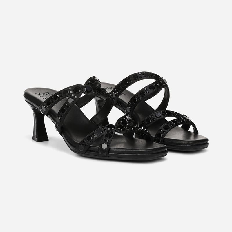 Naturalizer Kimi Slide Sandals, Black Satin, 8.5W Slip-On, Open Toe