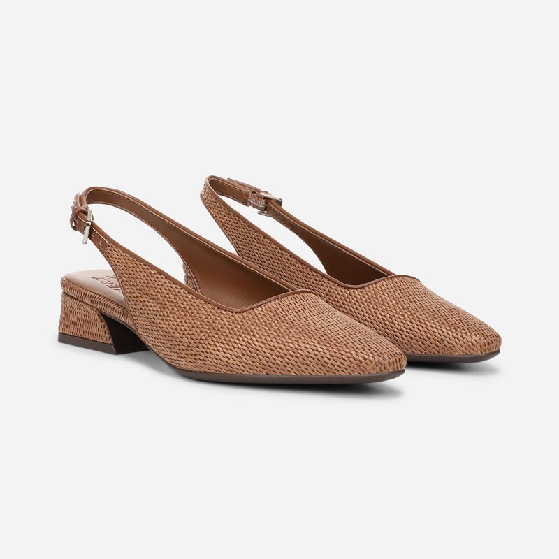 Naturalizer Ginger Slingback Shoes, Walnut Brown Faux Raffia, 5.5M Block Heels, Strap