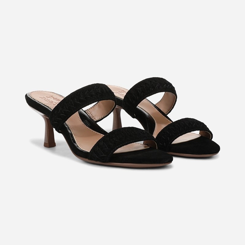 Naturalizer Terra Slide Sandals, Black Suede Leather, 11.0W Slip-On Fit, Open Toe, Slingback Strap