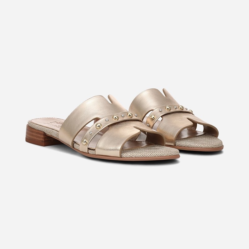 Naturalizer Niche Slide Sandals, Champagne Metallic Leather, 6.0W Slip-On, Open Toe, Block Heels