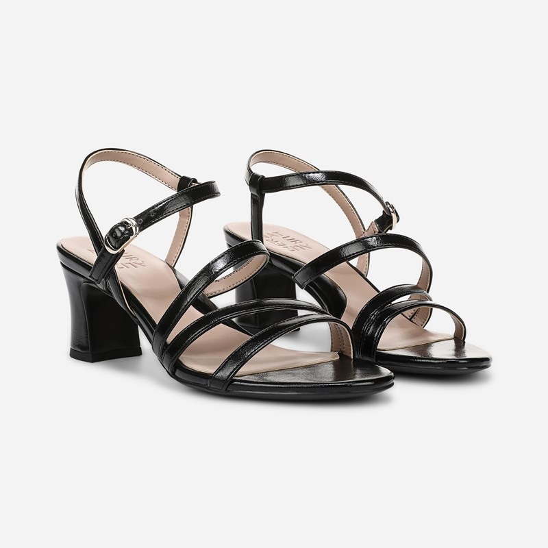 Naturalizer Nellie Strappy Sandals, Black Faux Leather Latte, 7.0W Open Toe