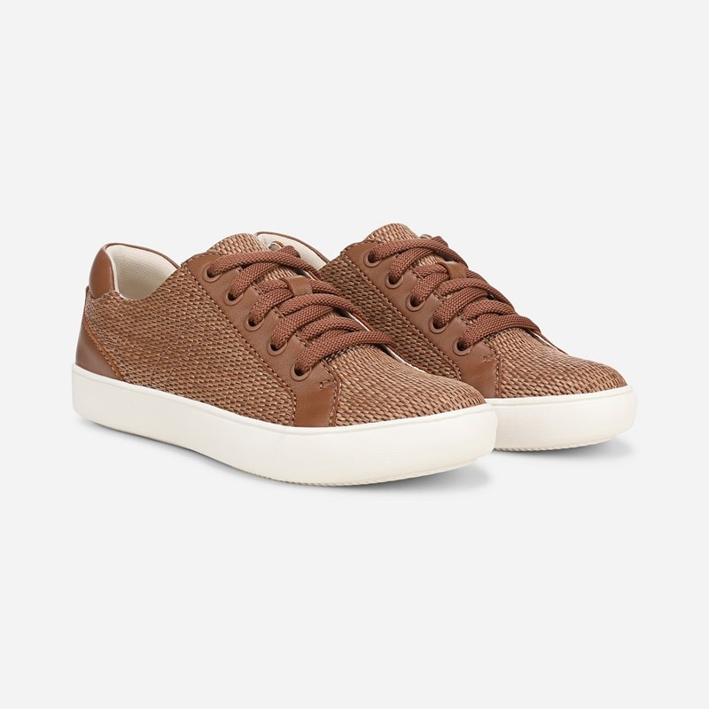 Naturalizer Morrison Sneaker Shoes, Walnut Brown Faux Raffia Leather, 9.0W Lace-Up Style, Round Toe