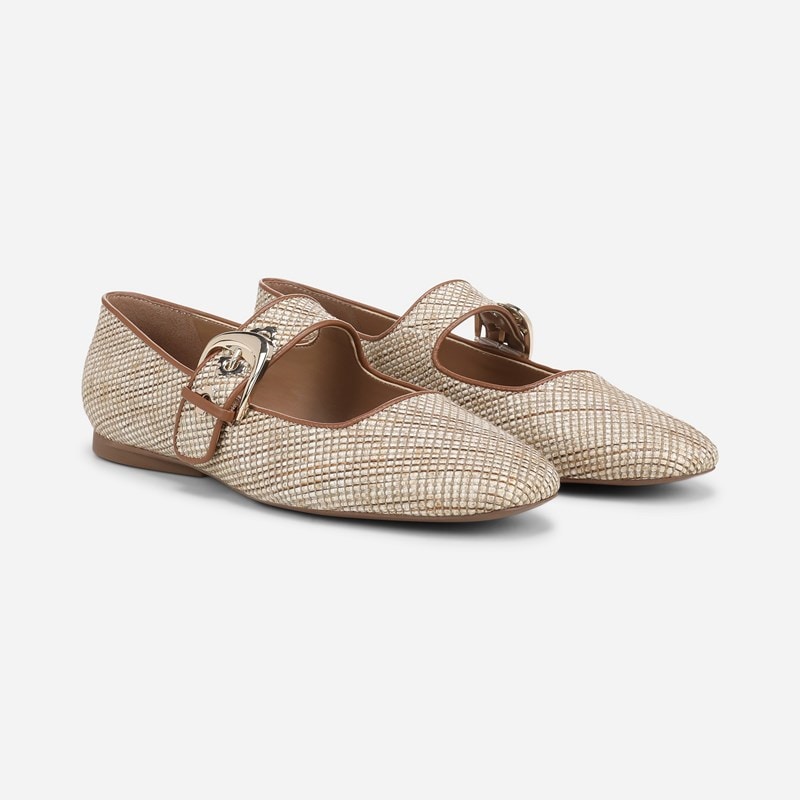 Naturalizer Cosmic Mary Jane Flat Shoes, Beige Multi Raffia, 10.0M