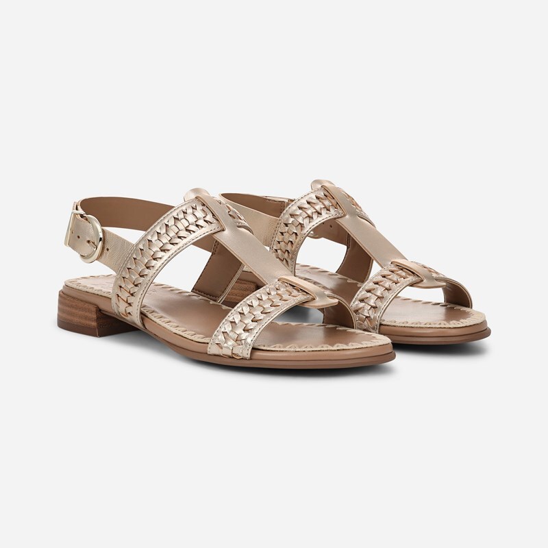 Naturalizer Nia Sandals, Champagne Metallic Leather, 6.5M Open Toe, Block Heels, Slingback Strap