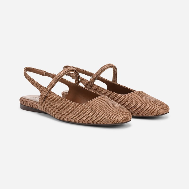 Naturalizer Connie Mary Jane Slingback Flat Shoes, Walnut Brown Faux Raffia Leather, 9.5M Strap