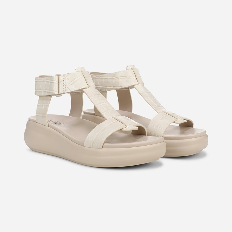 Naturalizer Cersei Wedge Sandal T-Strap Sandals, Porcelain Croco Faux Leather, 7.0 2W Open Toe