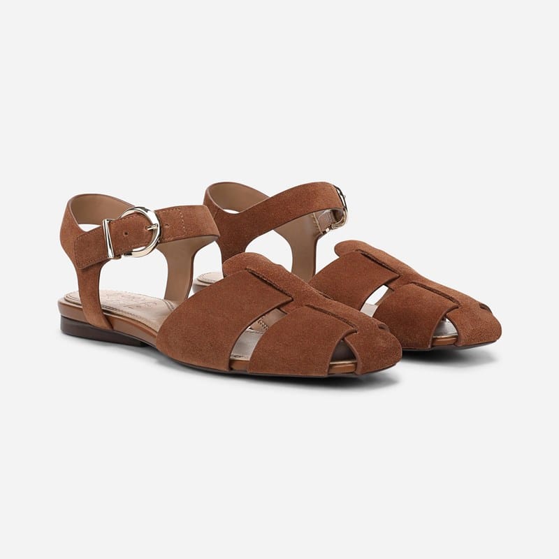 Naturalizer Cleo Flat Sandals, Walnut Brown Suede Leather, 7.0M