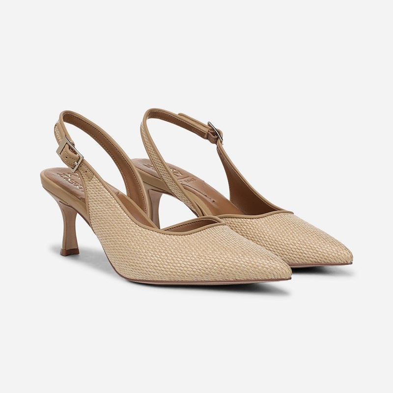 27 EDIT Felicia 5 Slingback Dress Shoe Shoes, Natural Tan Faux Raffia, 6.0M Pointed Toe, Strap
