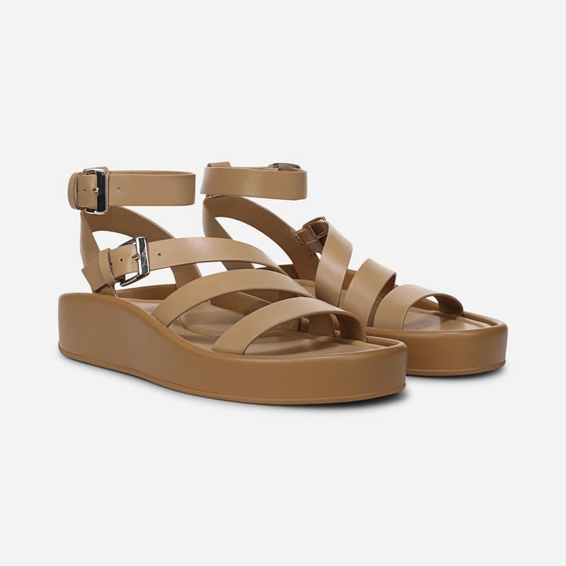 Naturalizer So-Sweet Strappy Sandals, Dune Tan Leather, 9.5W Open Toe, Platform Heel, Ankle Strap