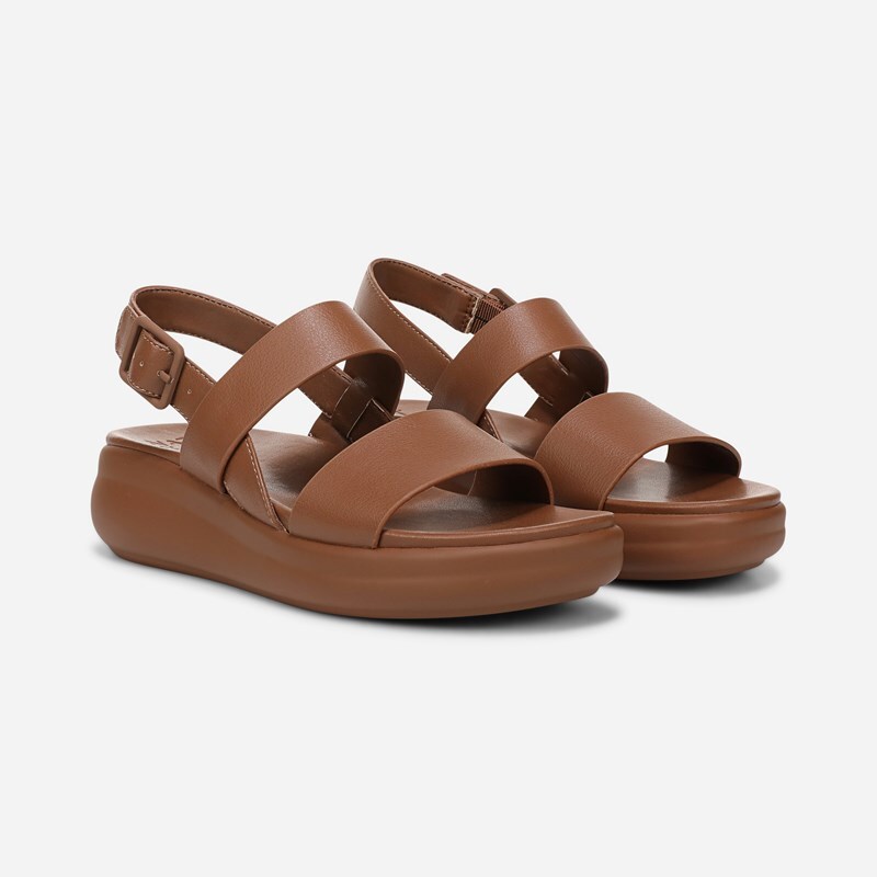Naturalizer Coast Wedge Sandals, Walnut Brown Faux Leather, 6.0W Round Toe, Slingback Strap