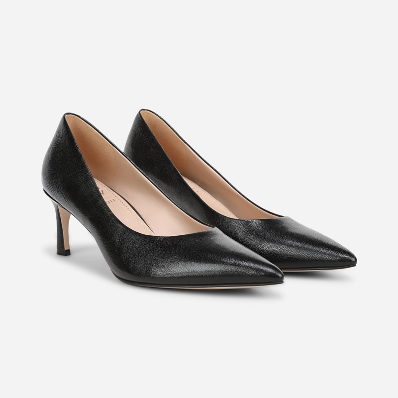 27 EDIT Francis Pump Shoes, Black Leather, 6.0M Slip-On Fit, Pointed Toe