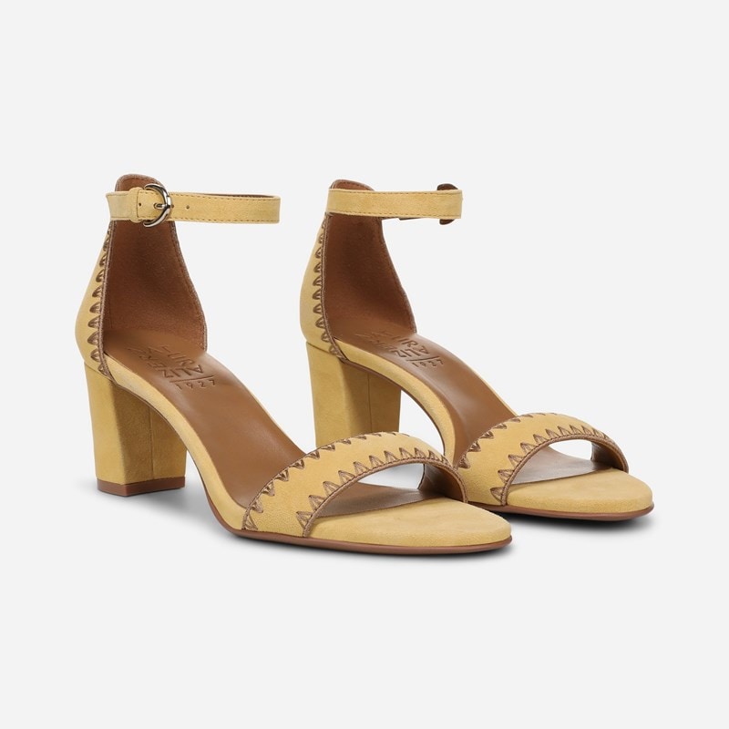 Naturalizer Vera Dress Sandals, Beehive Yellow Suede Leather, 10.0M Almond Toe, Block Heels, Ankle Strap